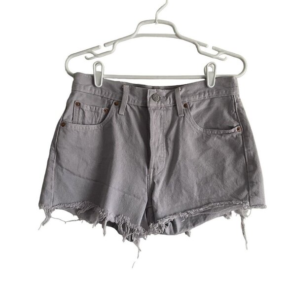 Levis Women 28 Brushed Lilac Denim Button Fly High Rise Cutoff 501 Jean Shorts - Picture 3 of 10
